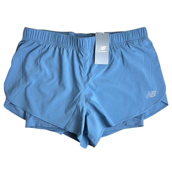 NEW BALANCE Women's 2-in 1 Sport Shorts Training Running Under Short Size L Blue - Picture 1 of 7